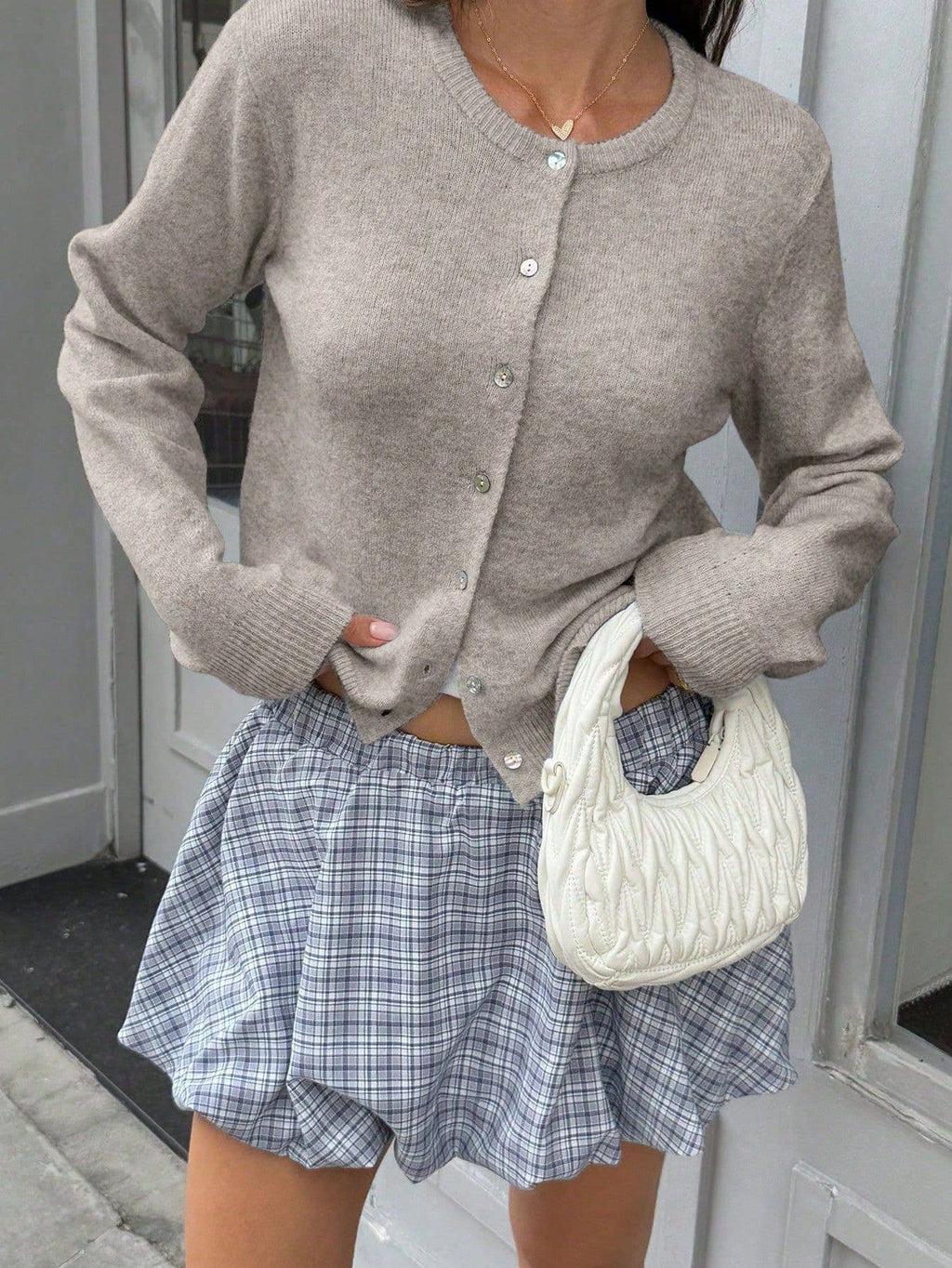 Minimalismus Casual Chic Rundhals-Strickpullover/Cardigan: Rosa / L