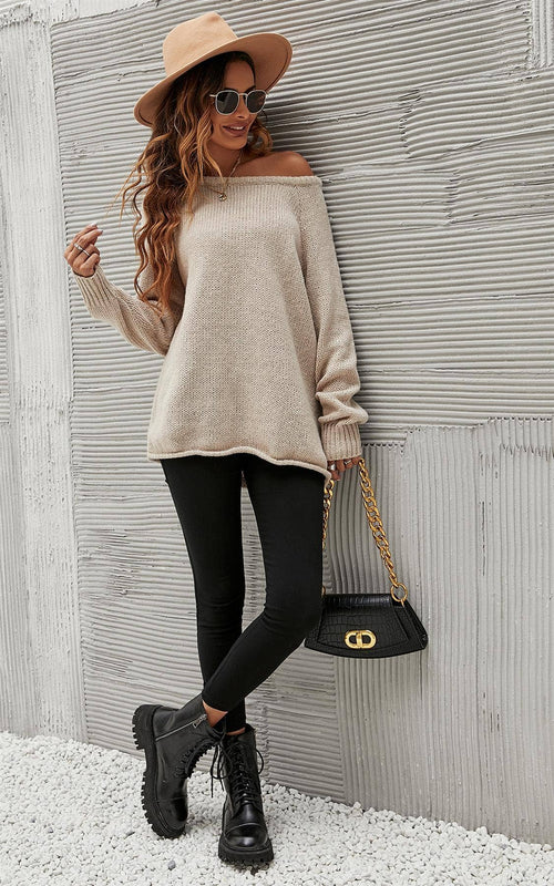 Bequemes Pullover-Top in Beige
