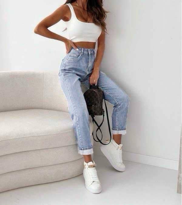 Damen Mom Fit Stretch-Jeans mit hohem Bund: Jean-Blau / 1 X S/3 S/3 M/2 L/1XL