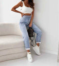 Damen Mom Fit Stretch-Jeans mit hohem Bund: Jean-Blau / 1 X S/3 S/3 M/2 L/1XL