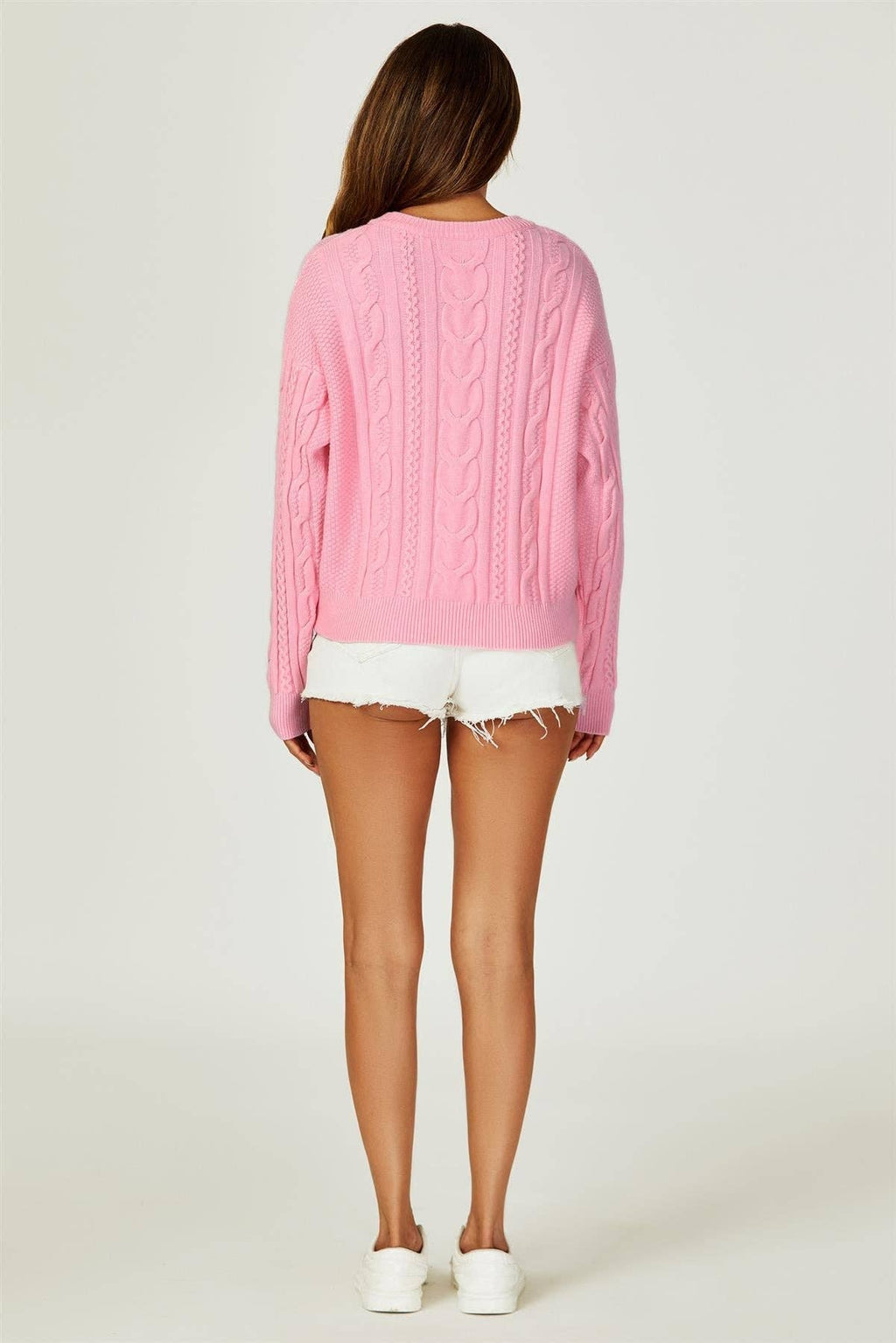 Zopfstrickpullover mit Rundhalsausschnitt in Rosa: Rosa / OneSize