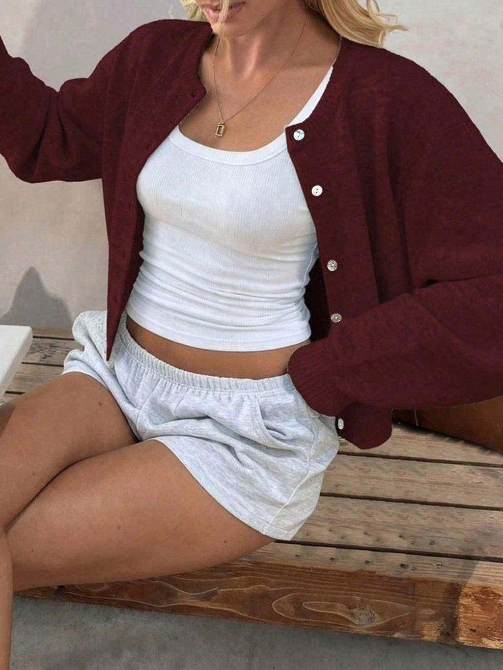 Minimalismus Casual Chic Rundhals-Strickpullover/Cardigan: Rosa / L