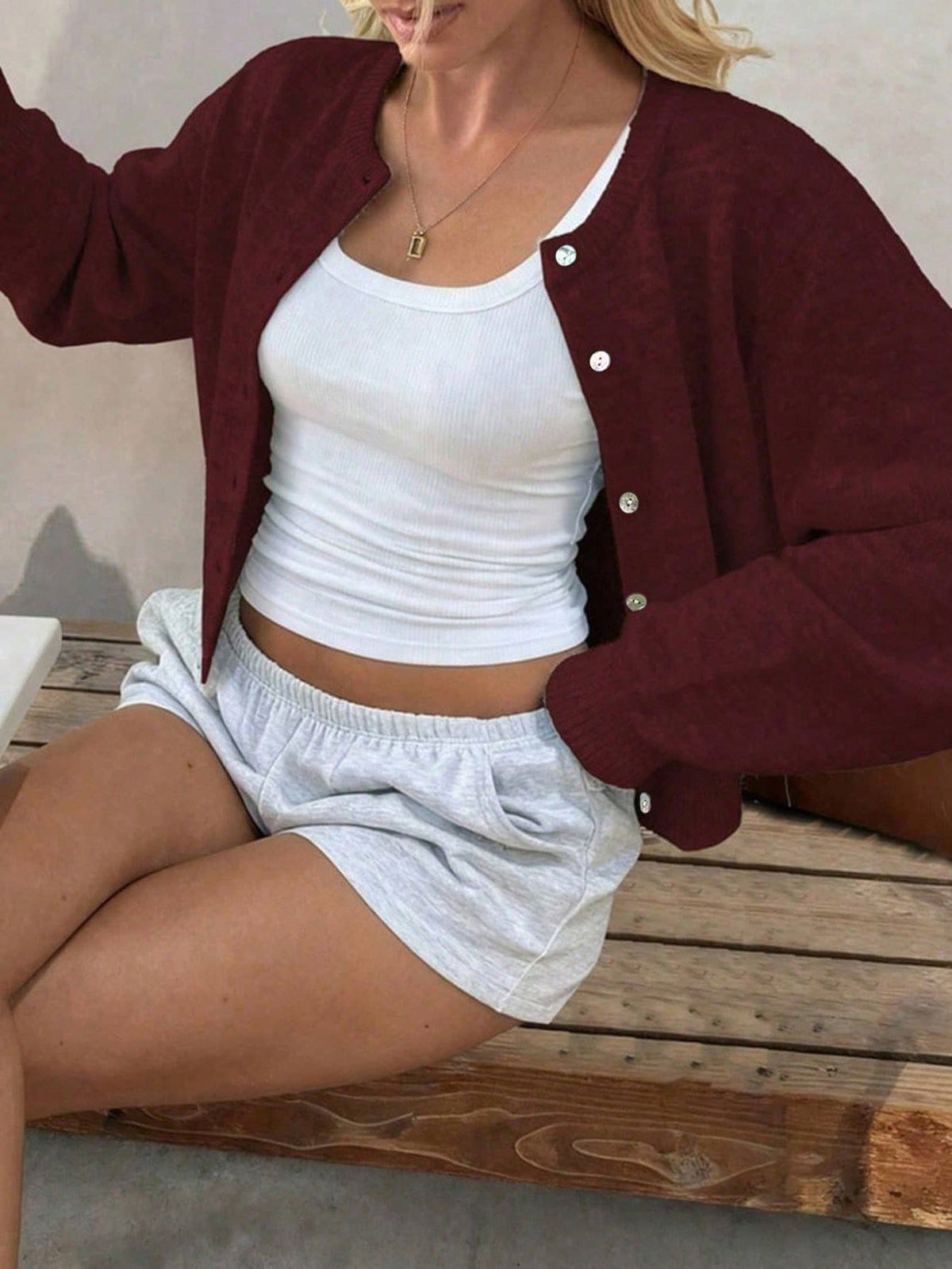 Minimalismus Casual Chic Rundhals-Strickpullover/Cardigan: Rosa / S