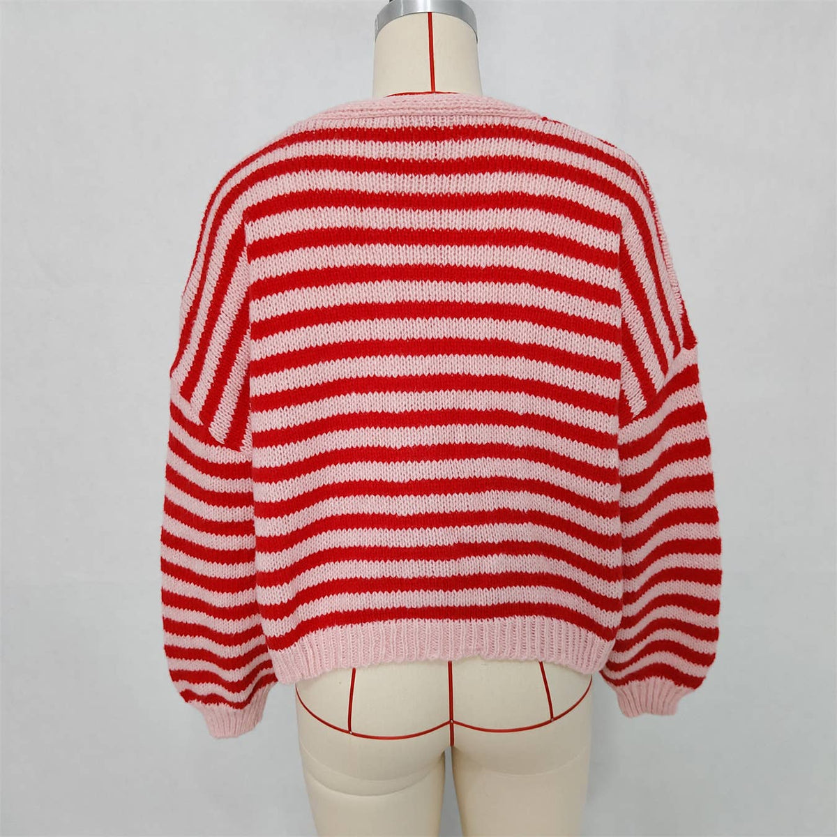 Lässige Colorblock V-Ausschnitt Gestreifte Strickjacke: Pink / S