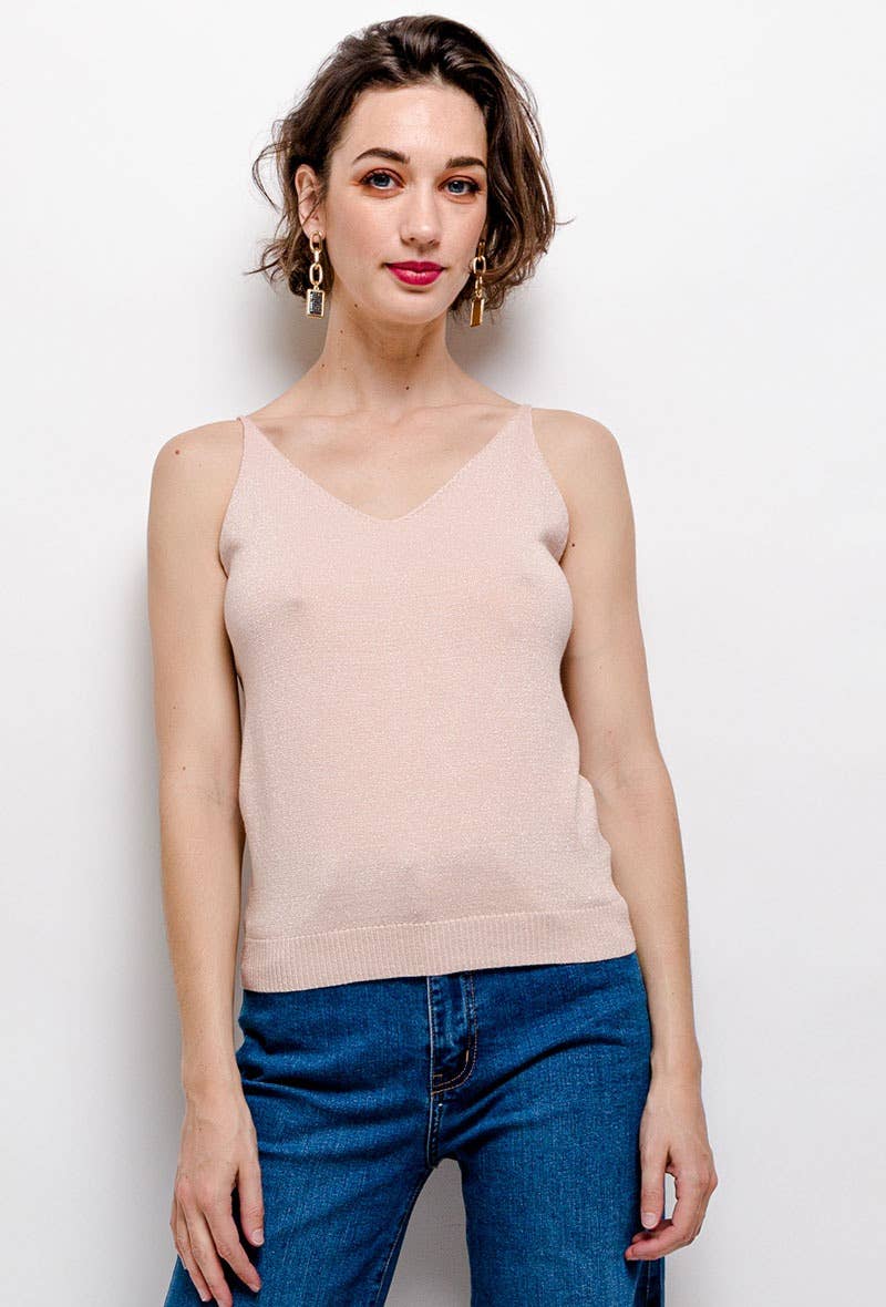 Glänzendes Lurex-Trägershirt - 8752: Schwarz / Eine Größe