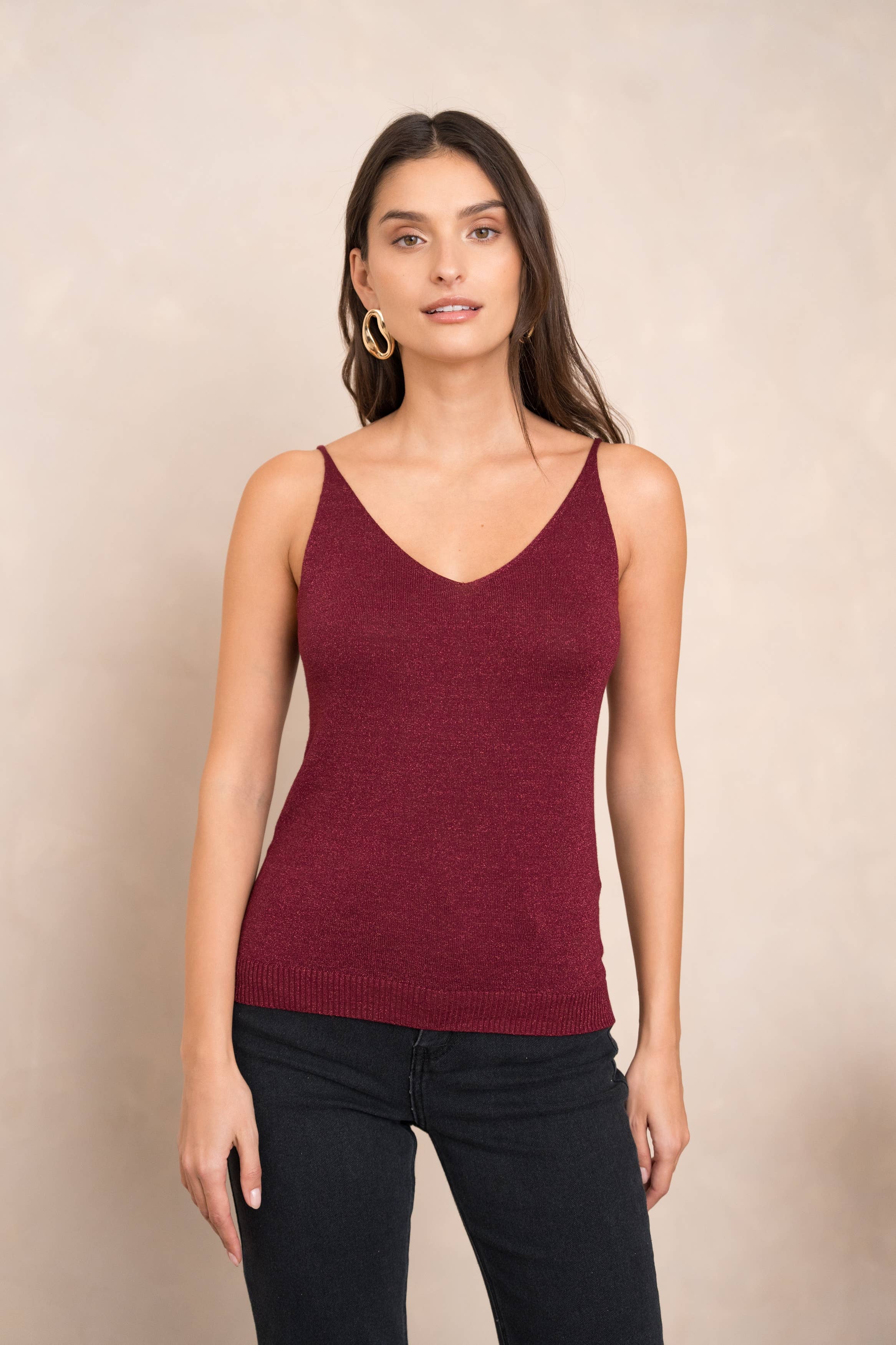 Glänzendes Lurex-Trägershirt - 8752: Schwarz / Eine Größe