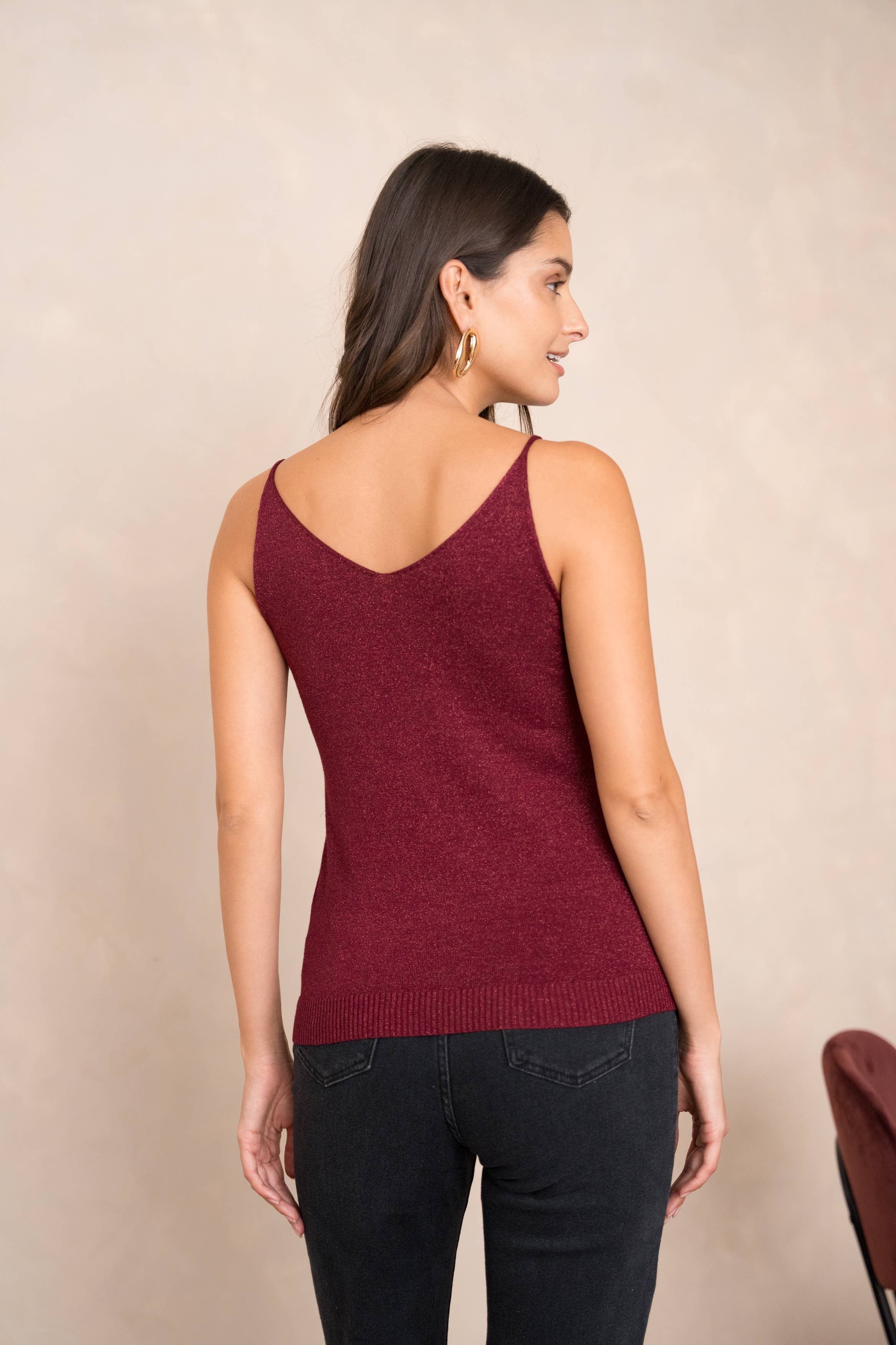 Glänzendes Lurex-Trägershirt - 8752: Schwarz / Eine Größe