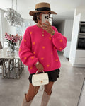Pullover aus weichem Strick mit kleinen kontrastfarbenen Herzchen: Fuchsie