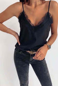 Spitzen-Top mit verstellbaren Trägern – Modell 9503: Schwarz / Eine Größe