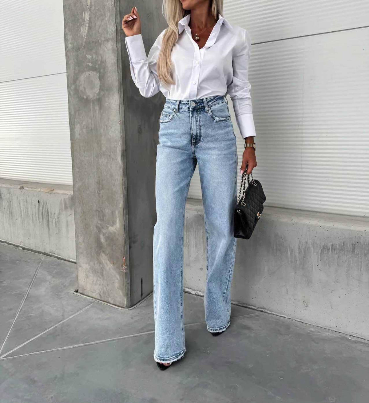 Jeans mit weitem Bein und hoher Taille – Stretch: Himmelblau / 1 X S/3 S/3 M/2 L/1XL
