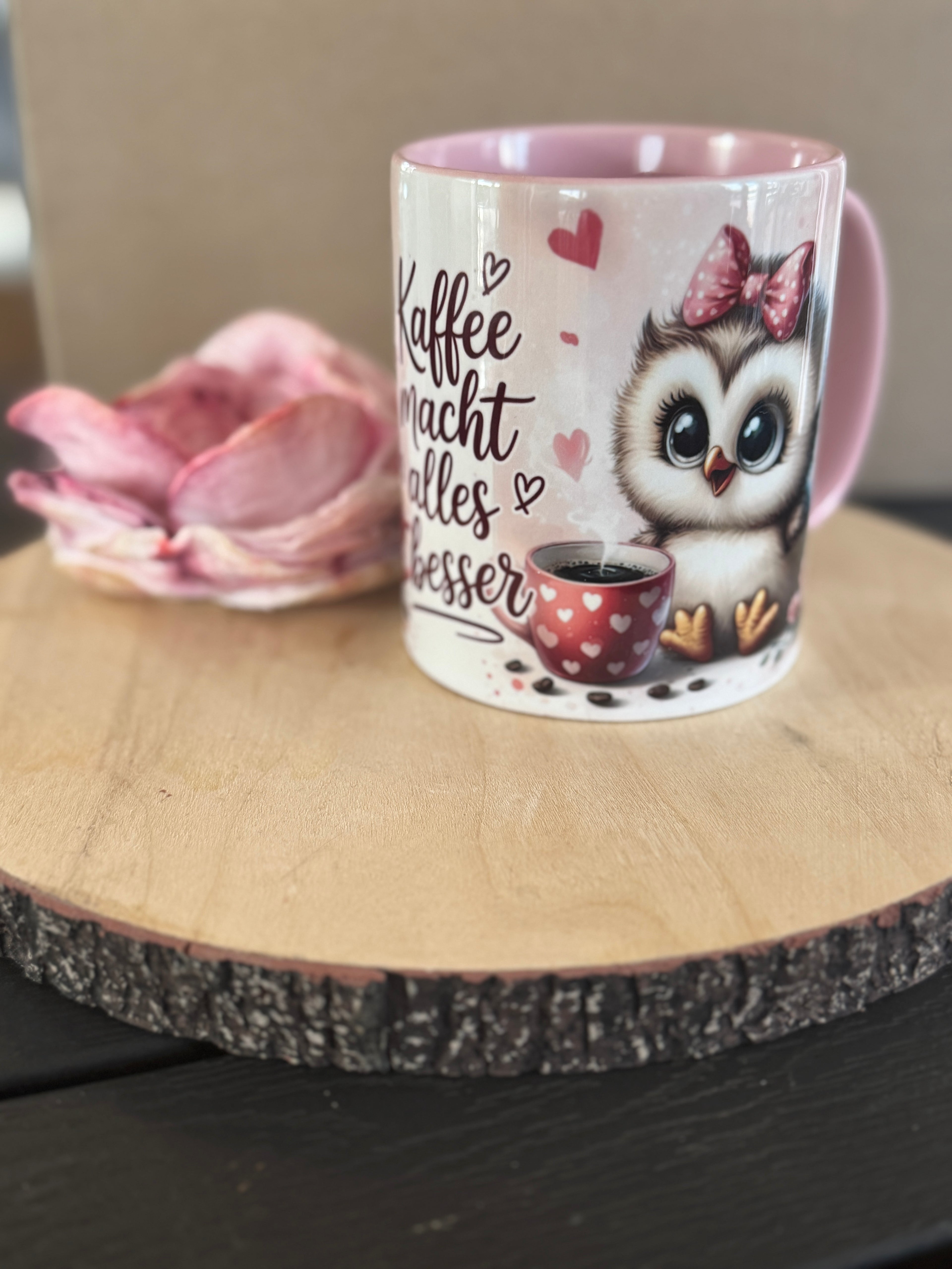 Tasse Eule mit Kaffee
