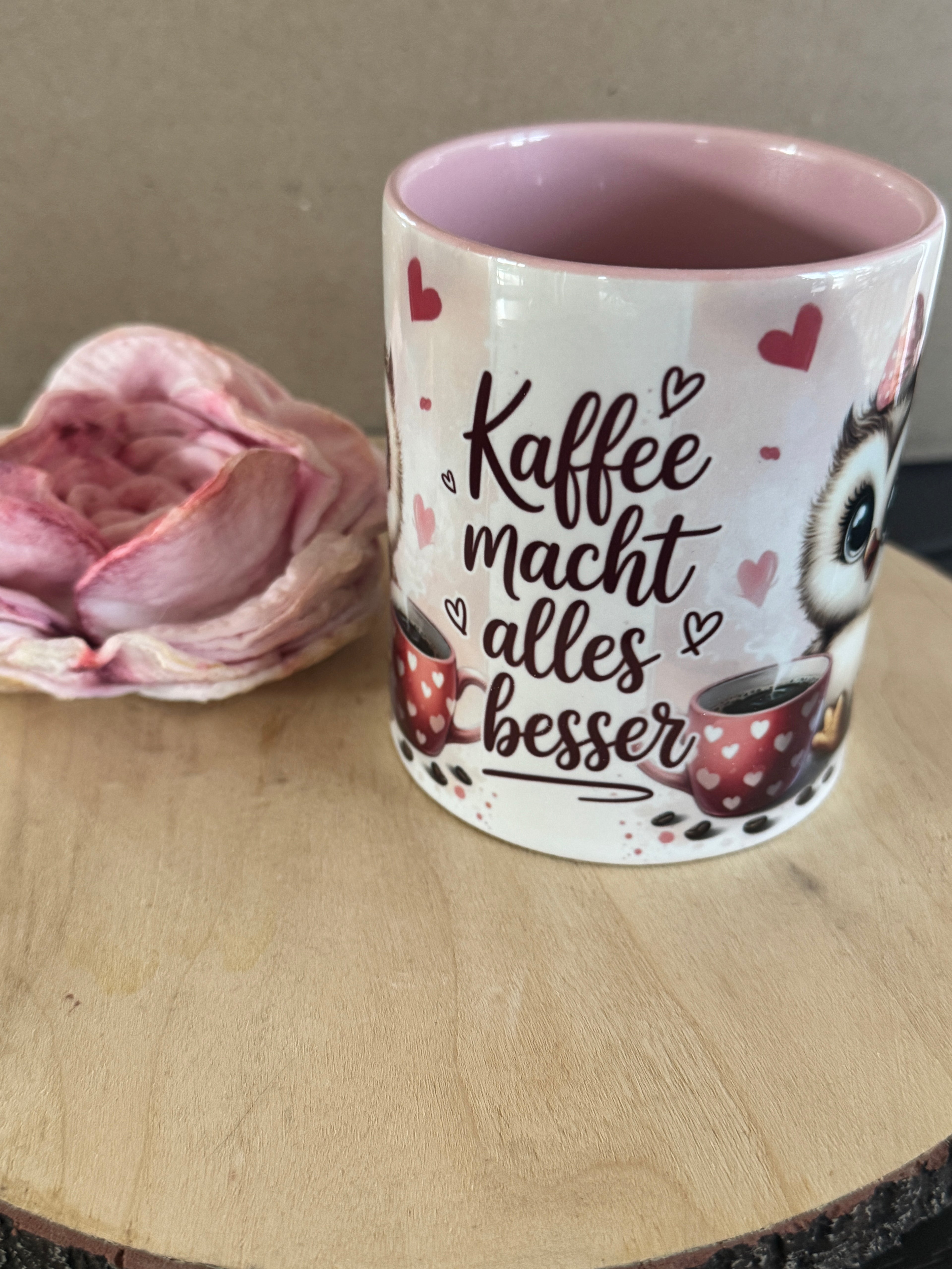 Tasse Eule mit Kaffee