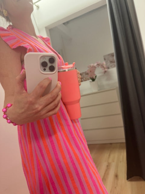 Musselinkleid in Pink/Orange