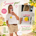 weißes T-Shirt vorne mit einer Zitorne, hinten mit Text "Limon Cello La Dolce Vita" um eine Zitrone.