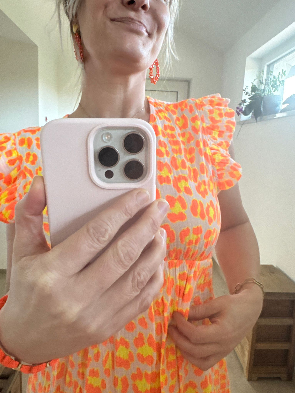 Musselinkleid getupft in Orange