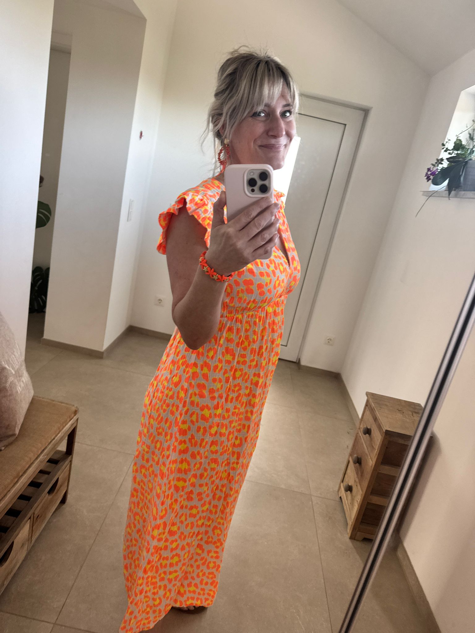 Musselinkleid getupft in Orange