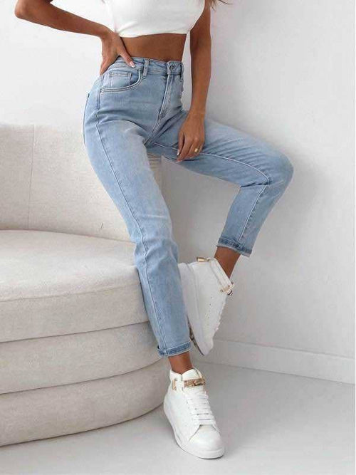 Damen Mom Fit Stretch-Jeans