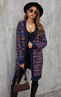 Rosa Mix Mehrfarbige Sprenkel Bouclé-Karo-Cardigan in Marineblau