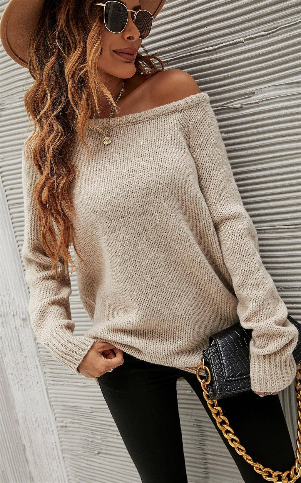 Bequemes Pullover-Top in Beige