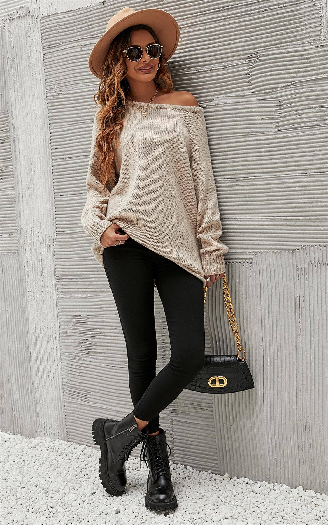 Bequemes Pullover-Top in Beige