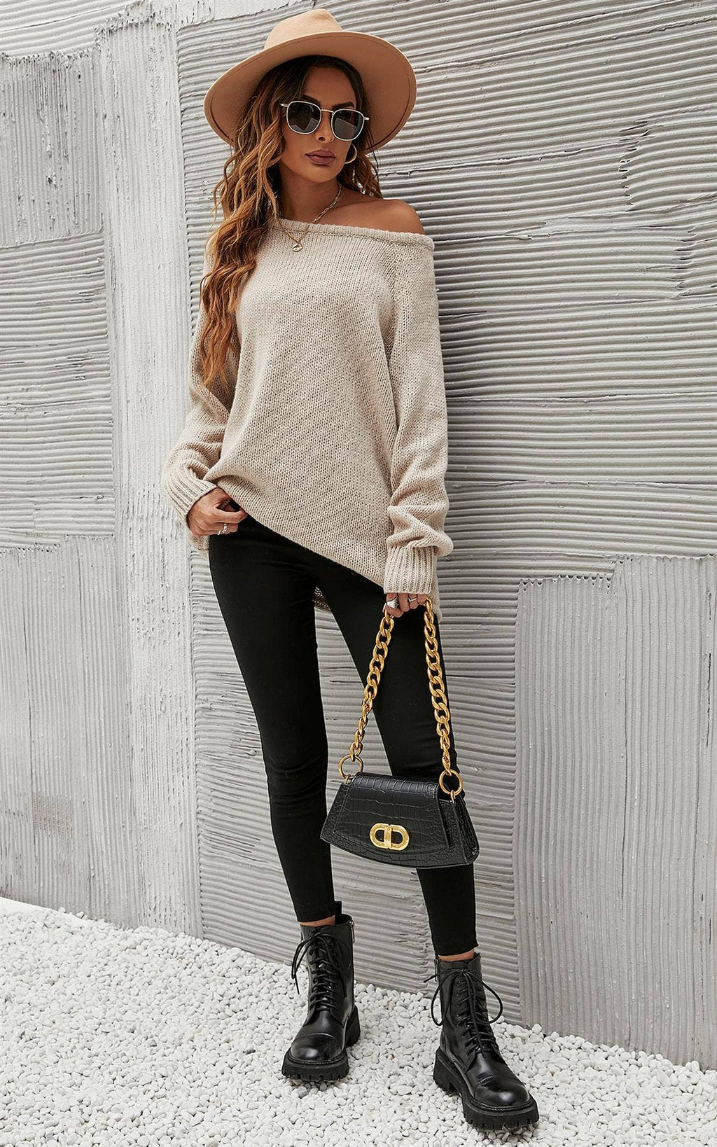 Bequemes Pullover-Top in Beige
