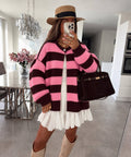 Oversize-Gilet aus gestreifter Wolle mit Knopf: Braun