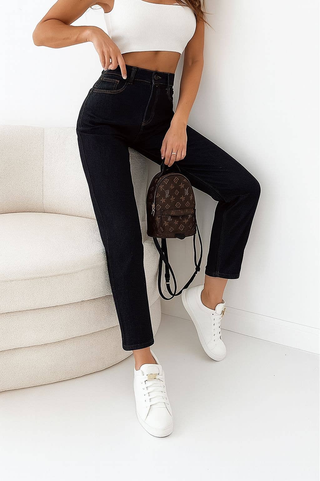 Damen Mom Fit Stretch-Jeans mit hohem Bund: Jean-Blau / 1 X S/3 S/3 M/2 L/1XL