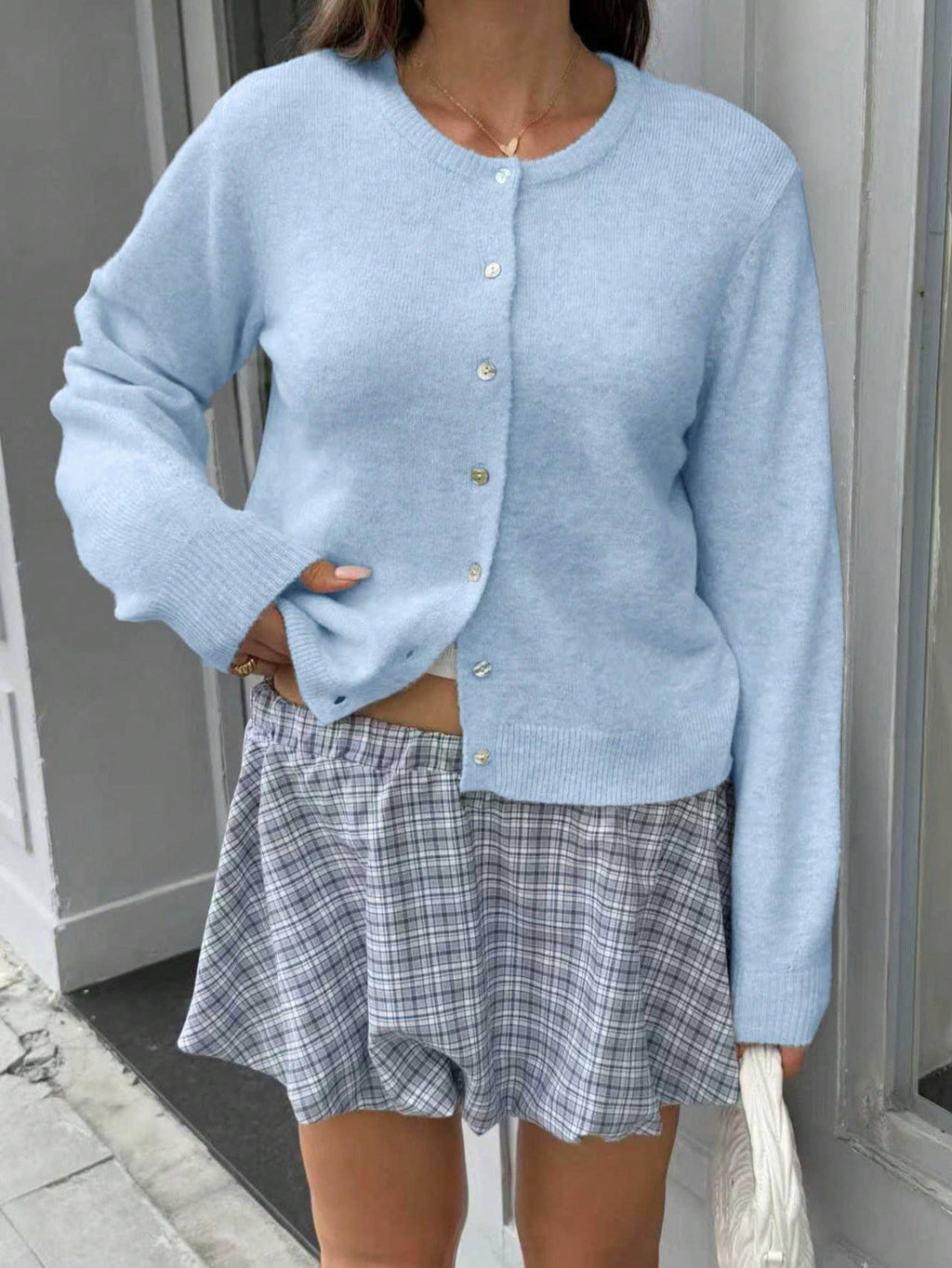 Minimalismus Casual Chic Rundhals-Strickpullover/Cardigan: Rosa / L