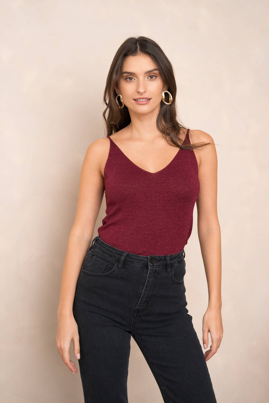 Glänzendes Lurex-Trägershirt - 8752: Schwarz / Eine Größe