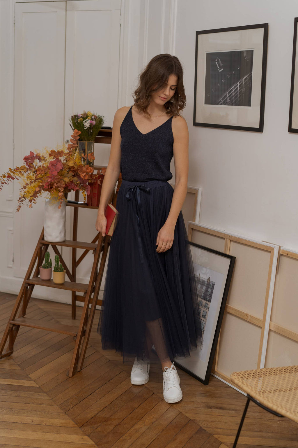 Glänzendes Lurex-Trägershirt - 8752: Schwarz / Eine Größe