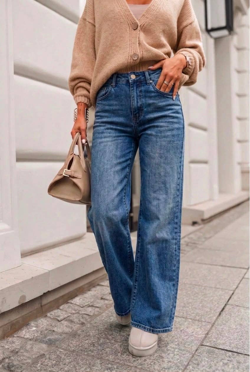 Jeans mit weitem Bein und hoher Taille – Stretch: Himmelblau / 1 X S/3 S/3 M/2 L/1XL