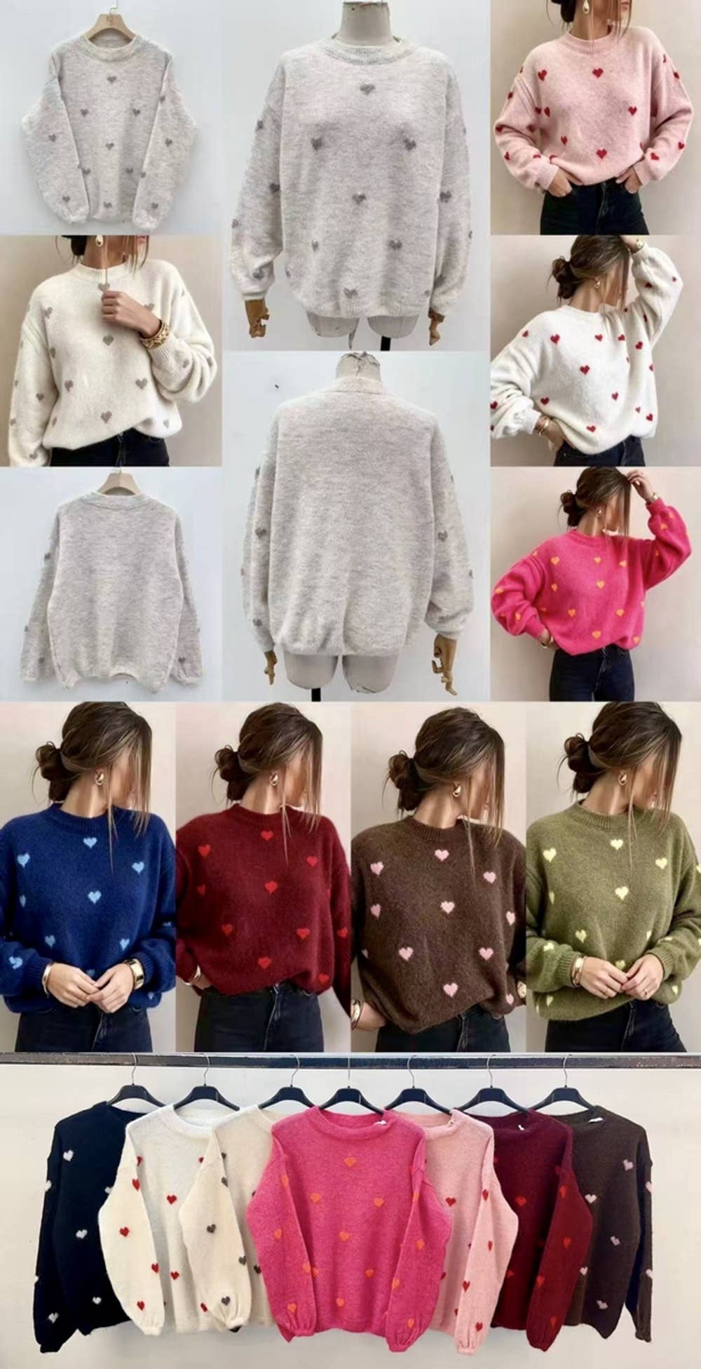 Pullover aus weichem Strick mit kleinen kontrastfarbenen Herzchen: Weiß